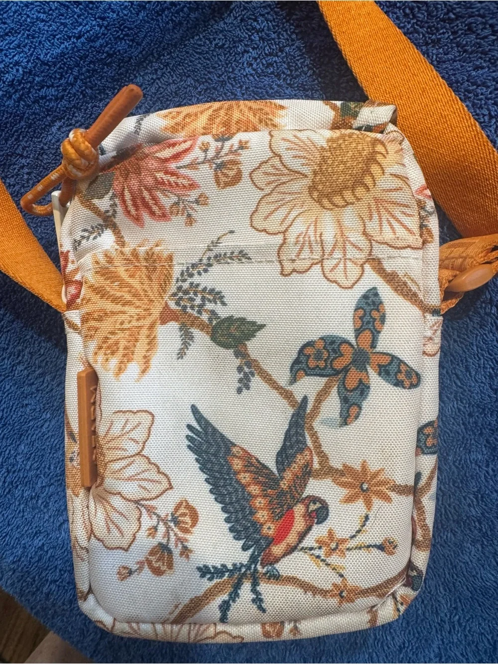 FARM Rio Floral & Bird Crossbody with Orange Strap